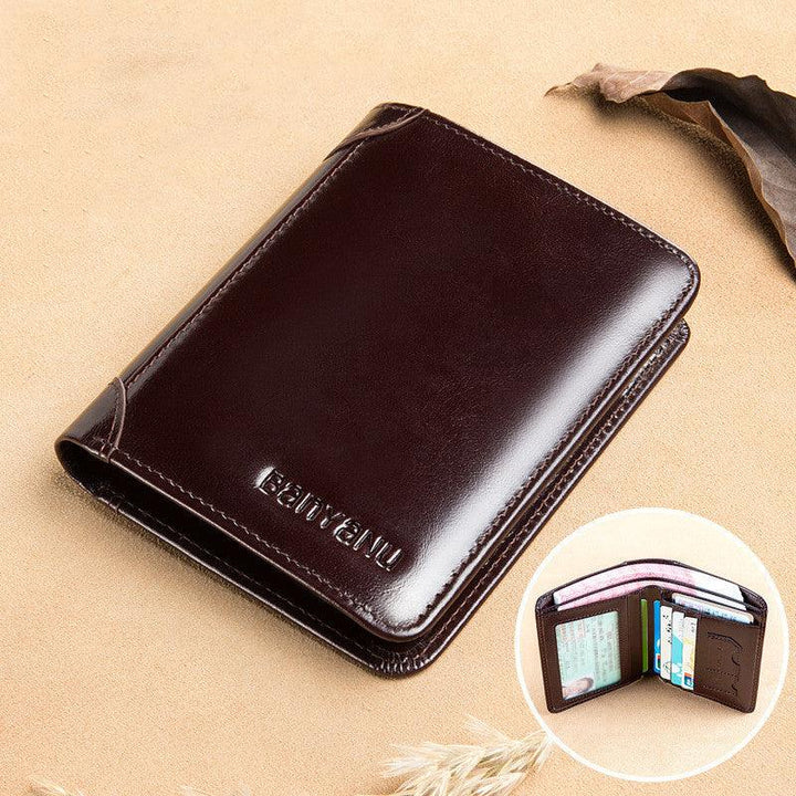 Men's Short Matte Leather Tri-fold Vertical Wallet - Trendha
