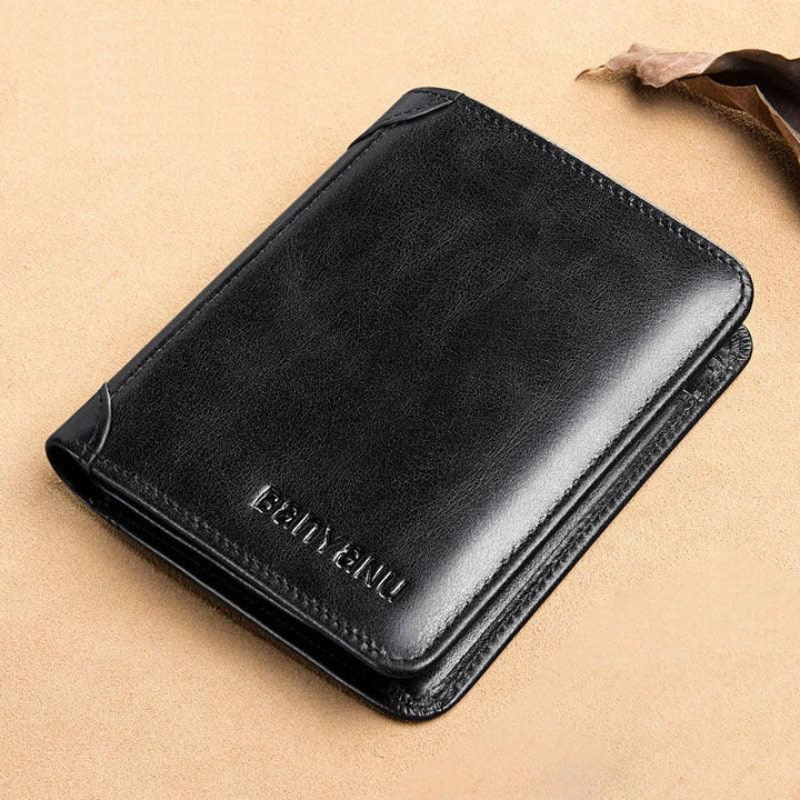 Men's Short Matte Leather Tri-fold Vertical Wallet - Trendha