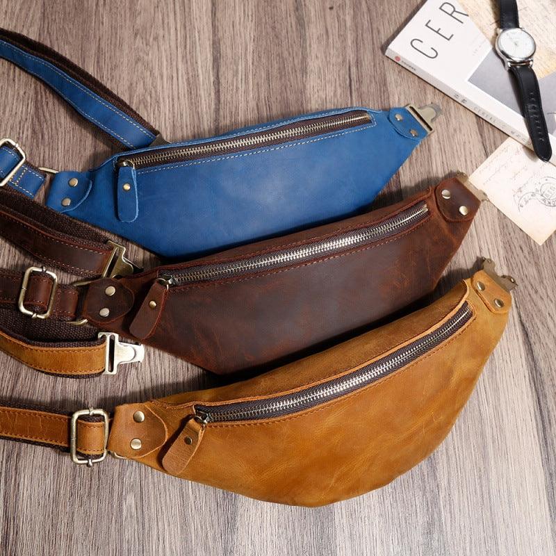 Men's Vintage One Shoulder Multifunctional Cowhide Crossbody Chest Bag