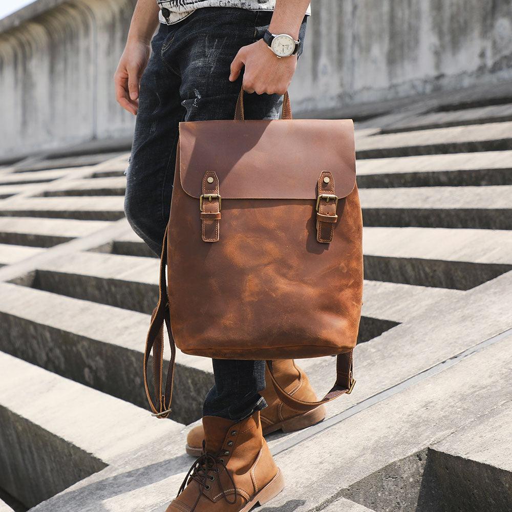Men's Vintage Top Layer Cowhide Backpack - Trendha