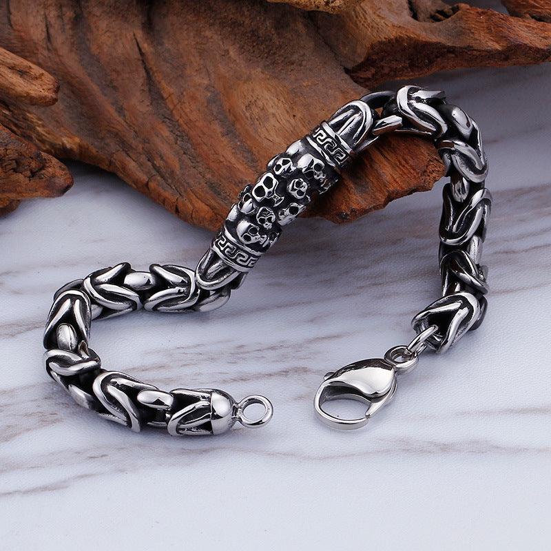 Mens Cool Gothic Style Skeleton Punk Metal Braided Chain Bracelet - Trendha