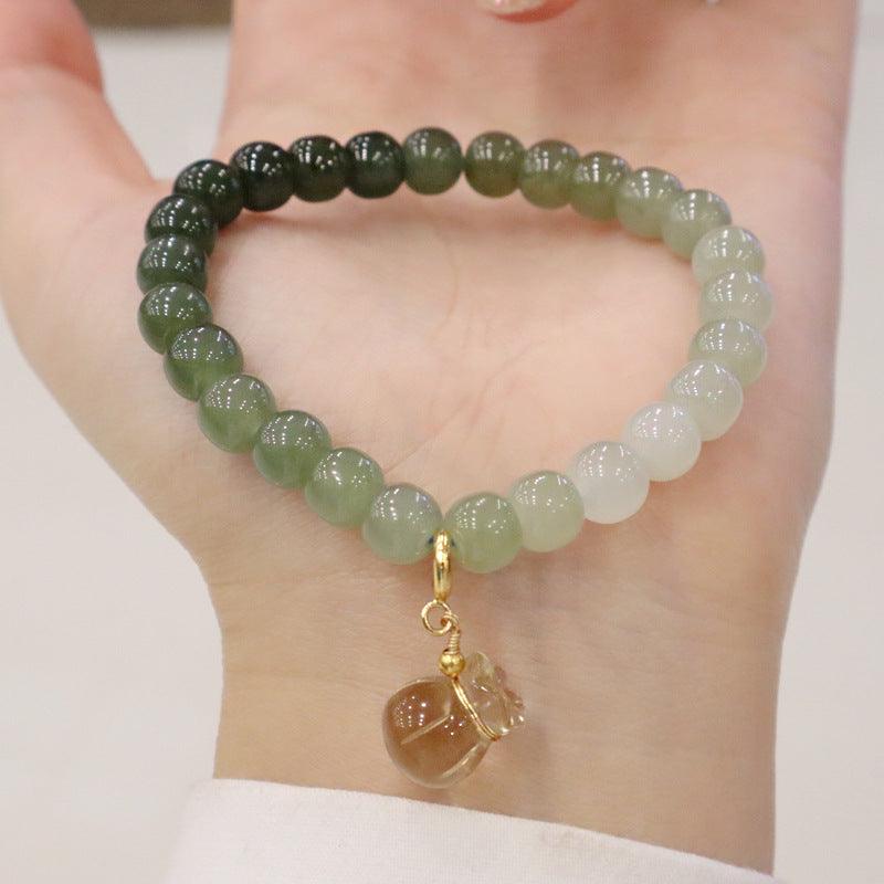 Natural Hotan Qingshui Gradual Change Jade Barrel Bead Bracelet - Trendha