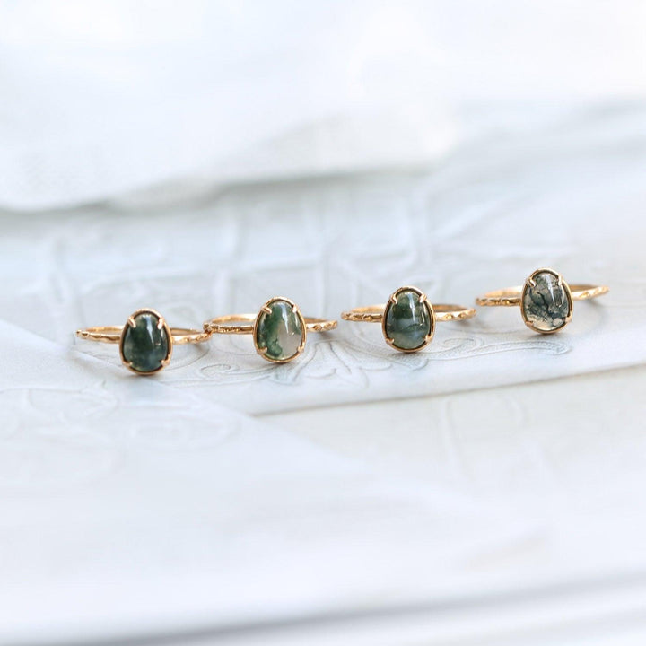 Natural Seaweed Green Agate 925 Silver Ring - Trendha