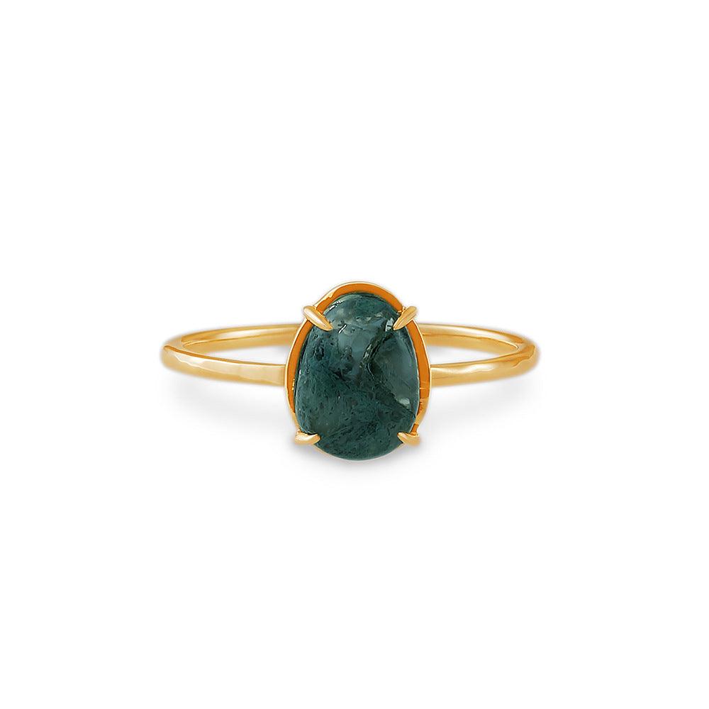 Natural Seaweed Green Agate 925 Silver Ring - Trendha