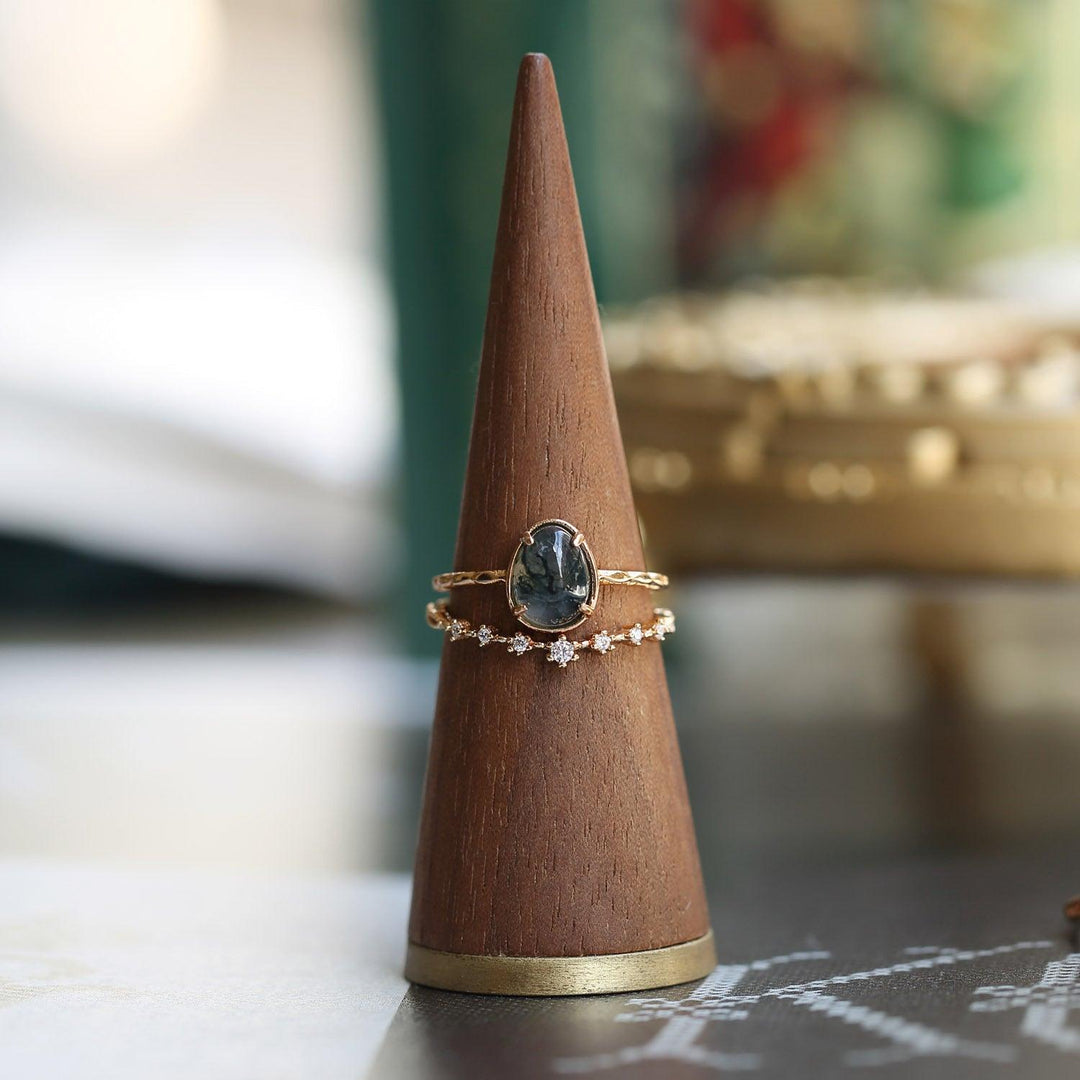 Natural Seaweed Green Agate 925 Silver Ring - Trendha