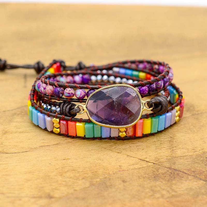 Natural Stone Woven Multi-layer Winding Amethyst Bracelet - Trendha