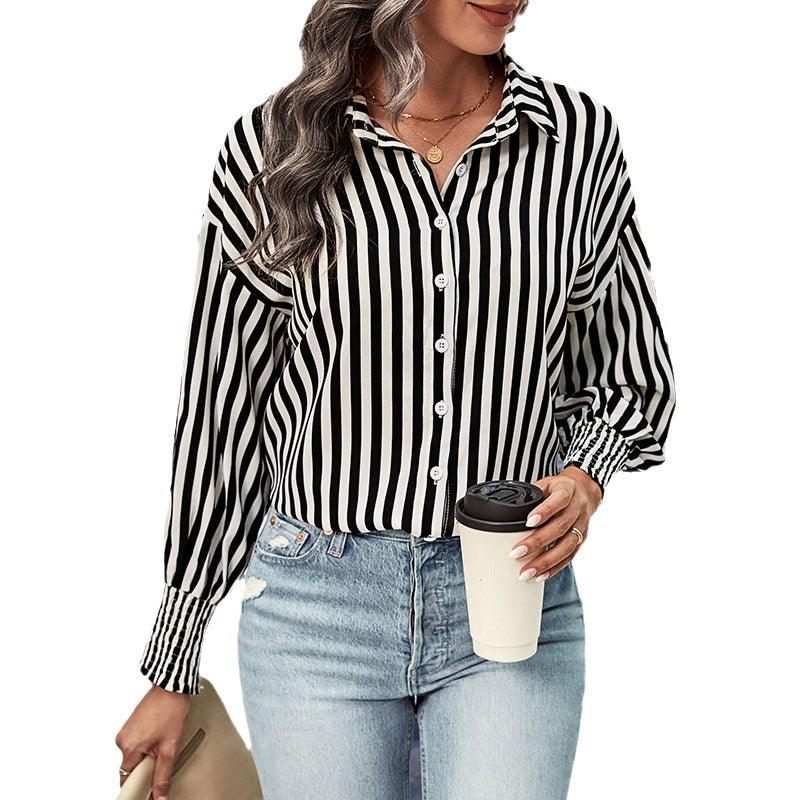 New European And American Long-sleeved Commuter Striped Shirt For Women - Trendha
