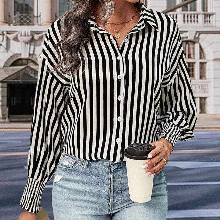 New European And American Long-sleeved Commuter Striped Shirt For Women - Trendha