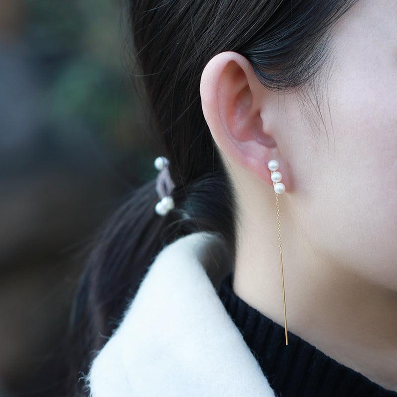 Silver Pearl-Style Tassel Earrings