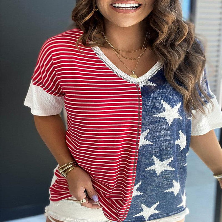 New Patchwork Striped XINGX Printed Short Sleeve Women - Trendha