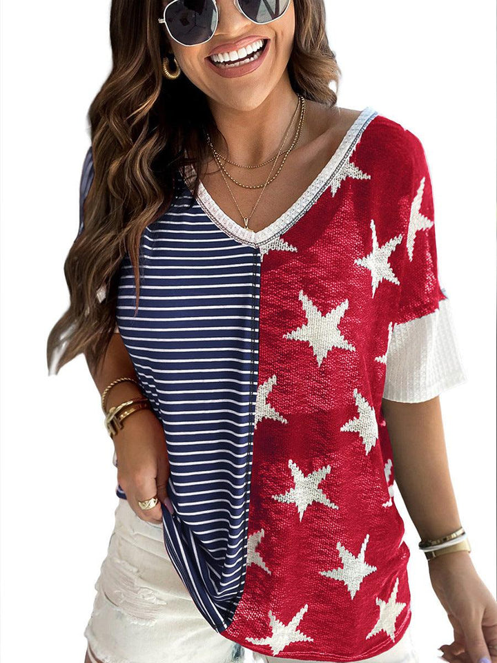 New Patchwork Striped XINGX Printed Short Sleeve Women - Trendha