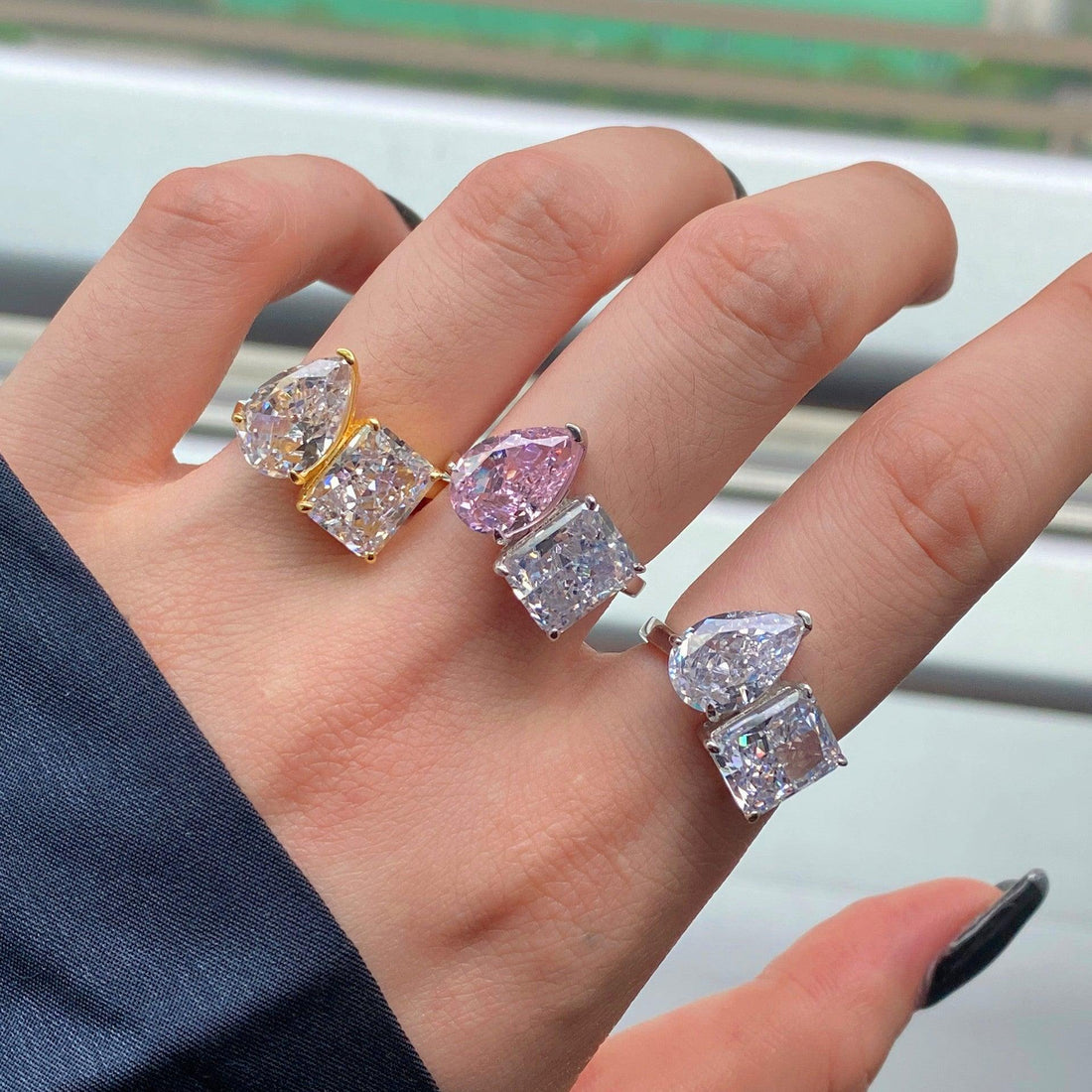 Two-Stone Pear-and-Square Fashion Ring