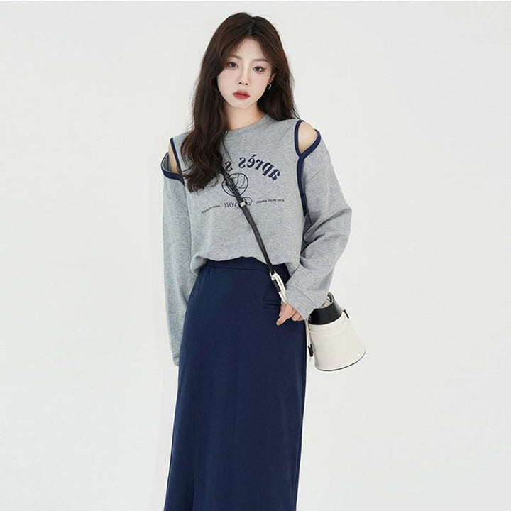 Off-shoulder Hoodie Female Spring Lazy Casual Crewneck Top Thin - Trendha