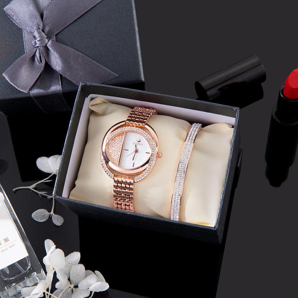 Oval Ball Quartz Watch Titanium Steel Bracelet Set - Trendha