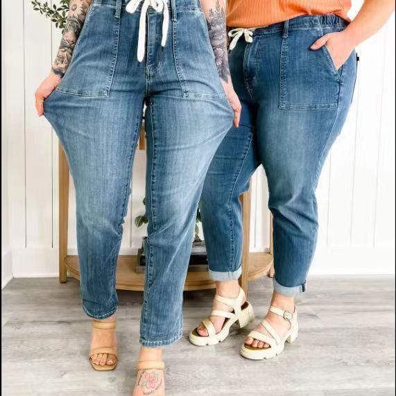 Oversized Straight Trousers Women's Drawstring Jeans Fashion Pants