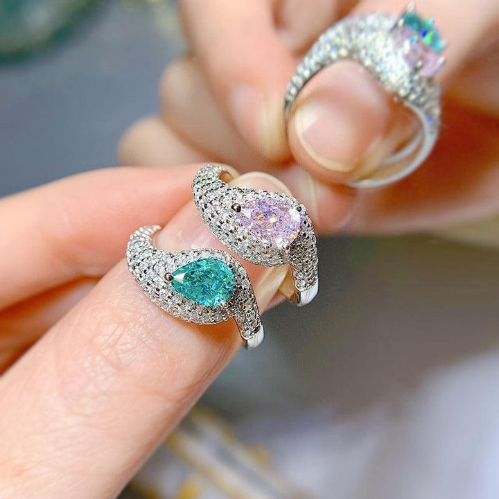 Paraiba Diamond Ice Flower Cut Full Diamond Ring - Trendha