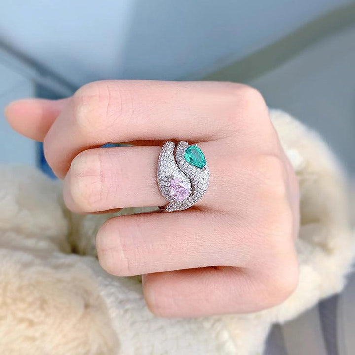 Paraiba Diamond Ice Flower Cut Full Diamond Ring - Trendha