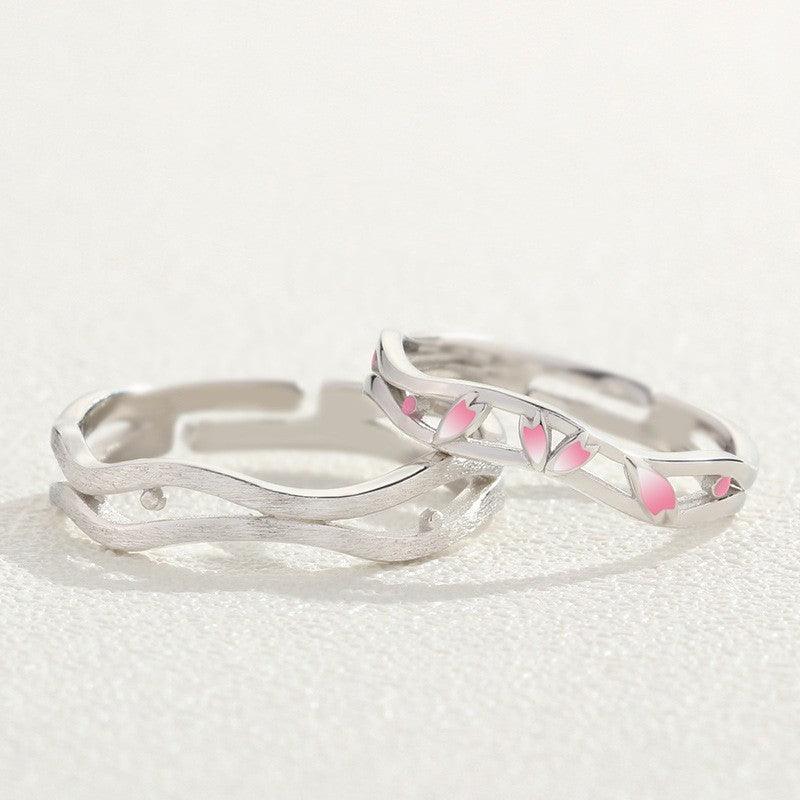 Peach Blossom Sterling Silver Couple Ring - Trendha