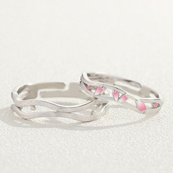 Peach Blossom Sterling Silver Couple Ring - Trendha