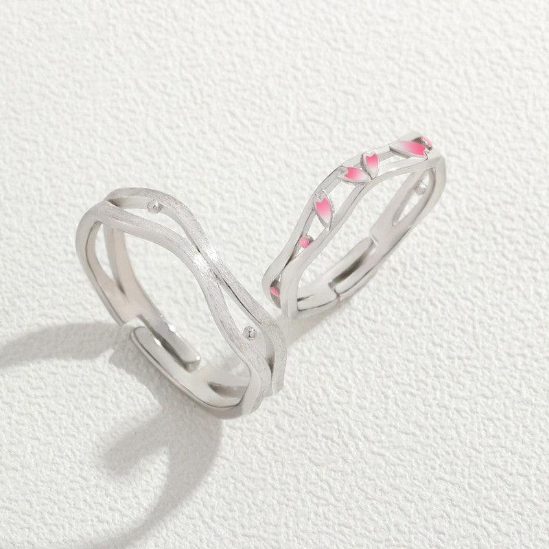 Peach Blossom Sterling Silver Couple Ring - Trendha