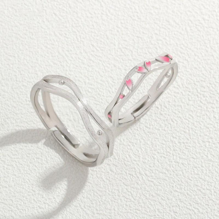 Peach Blossom Sterling Silver Couple Ring - Trendha