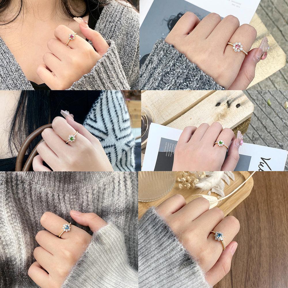 Personalized Inlaid Natural Stone Color Gemstone Ring For Women - Trendha