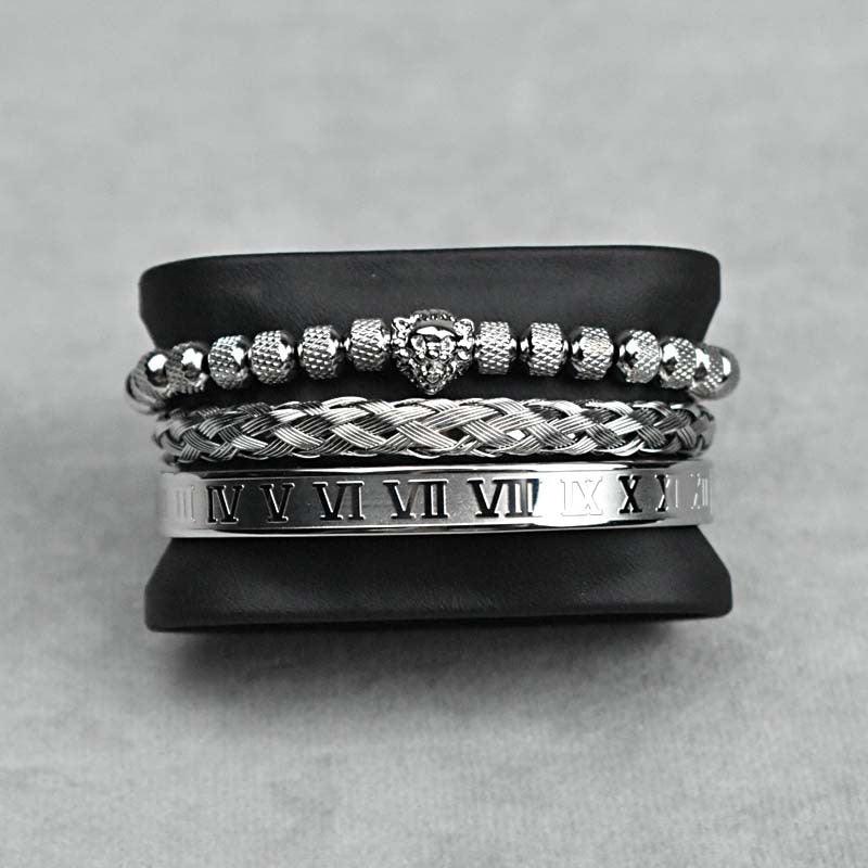 Pineapple Beads Mesh Stainless Steel Lion's Head Braided Bracelet Suit - Trendha