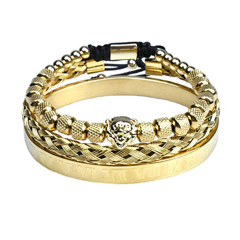 Pineapple Beads Mesh Stainless Steel Lion's Head Braided Bracelet Suit - Trendha