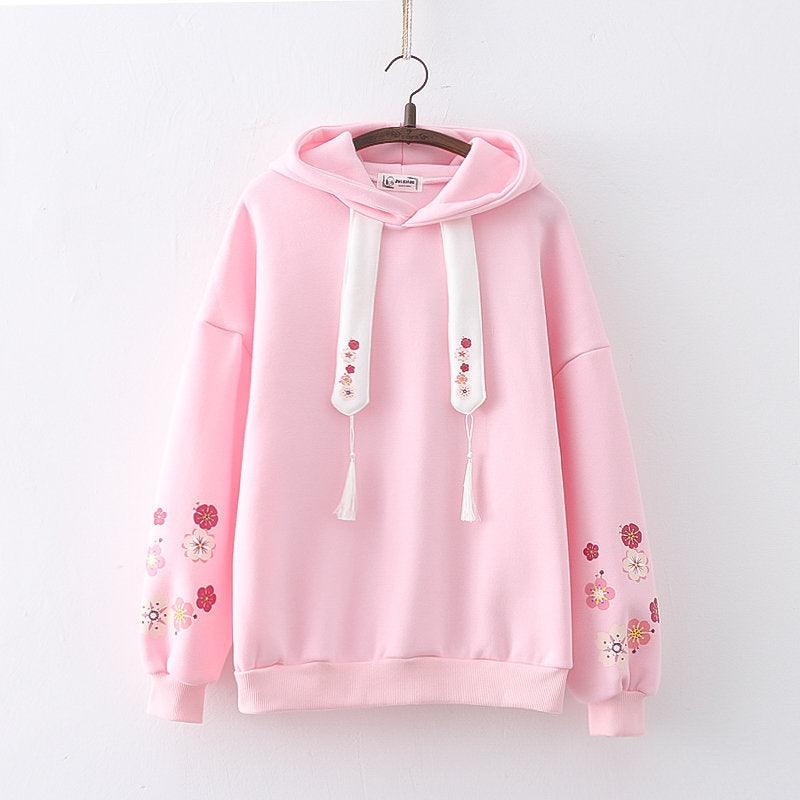 Plum Blossom Printed Hooded Sweatshirt Girl - Trendha