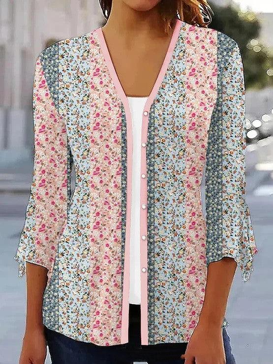 Printed Quarter Sleeved Cardigan Knit - Trendha