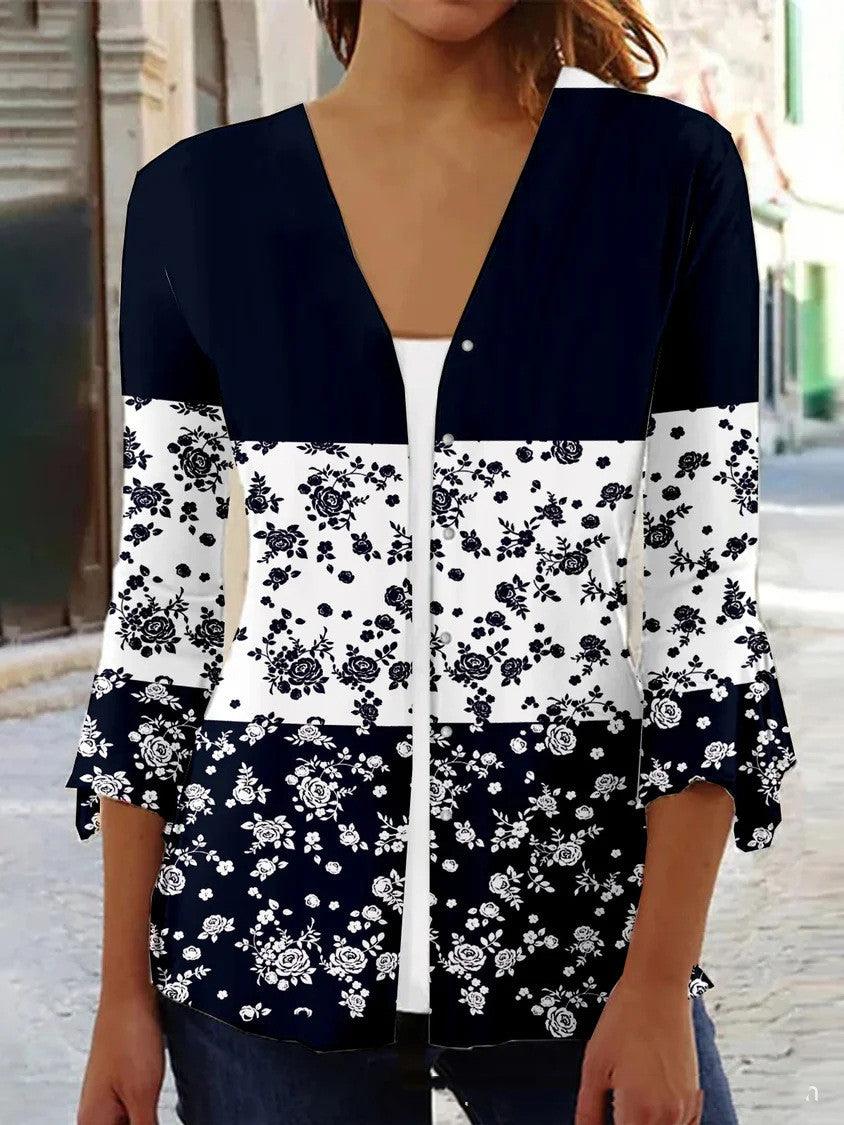 Printed Quarter Sleeved Cardigan Knit - Trendha