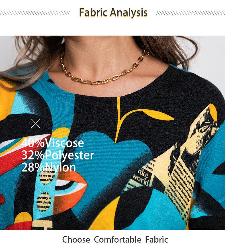Printed Round Neck Pullover Knitted Sweater - Trendha
