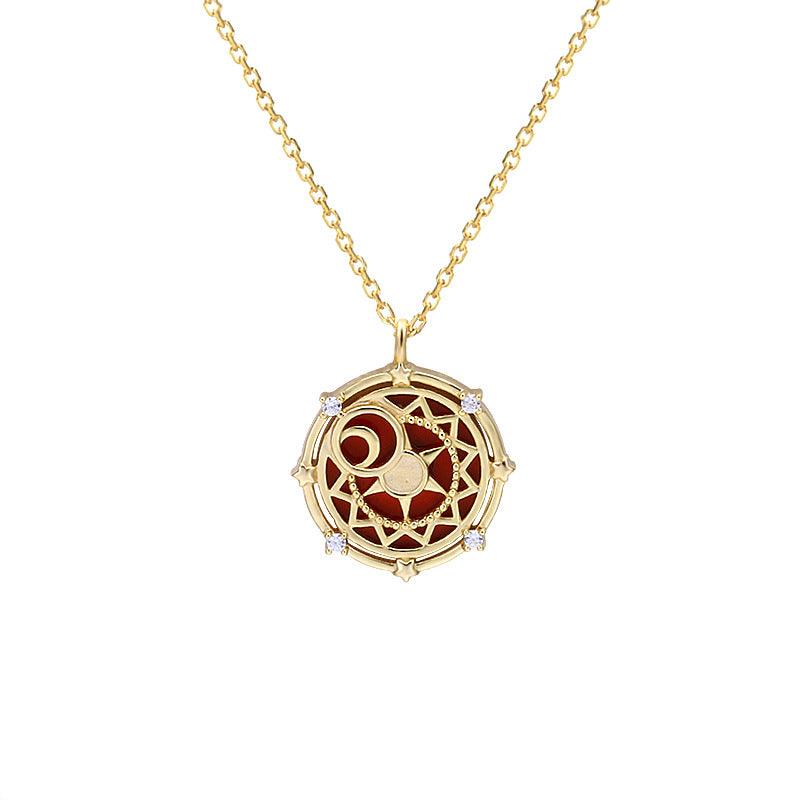 Red Agate Star Moon Collar Necklace - Trendha