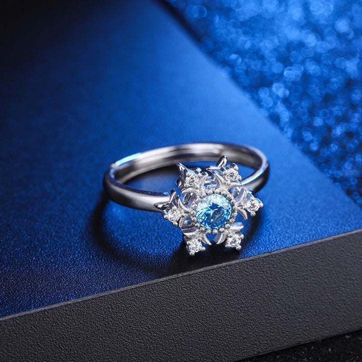 Retro Diamonds Snowflake S925 Sterling Silver Ring Sapphire - Trendha