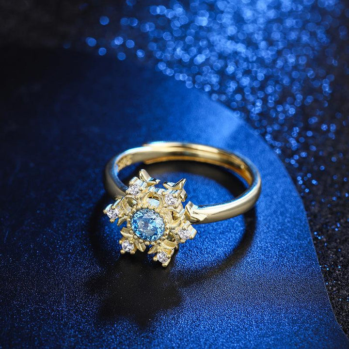 Retro Diamonds Snowflake S925 Sterling Silver Ring Sapphire - Trendha