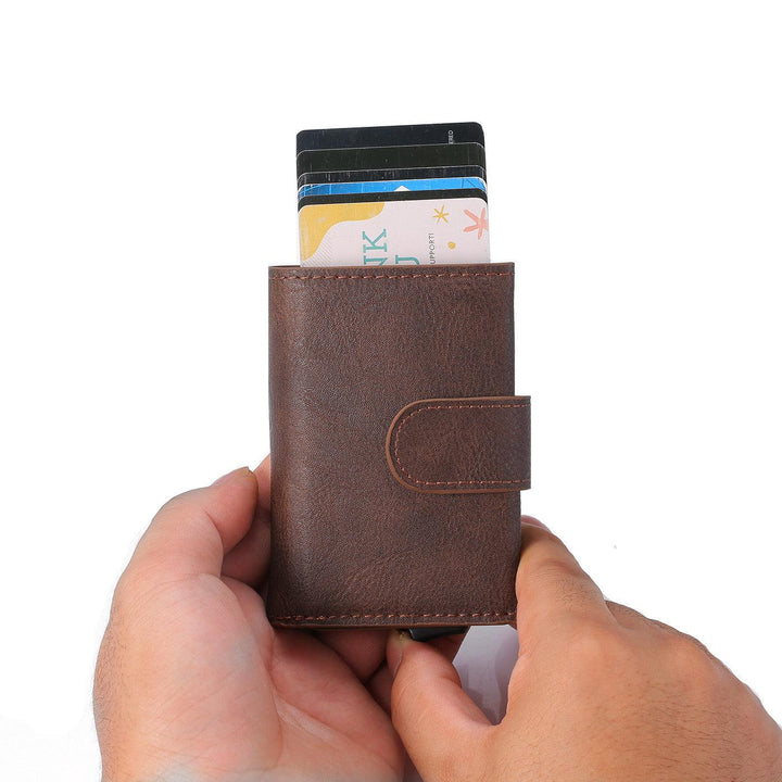 Retro Pu Coin Purse Aluminum Alloy Wallet Men's Rfid Anti-theft Metal Card Holder - Trendha