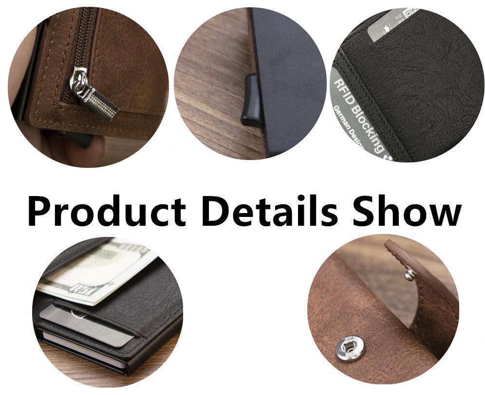 Retro Pu Coin Purse Aluminum Alloy Wallet Men's Rfid Anti-theft Metal Card Holder - Trendha