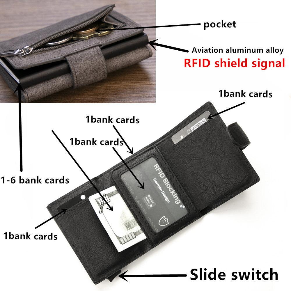 Retro Pu Coin Purse Aluminum Alloy Wallet Men's Rfid Anti-theft Metal Card Holder - Trendha