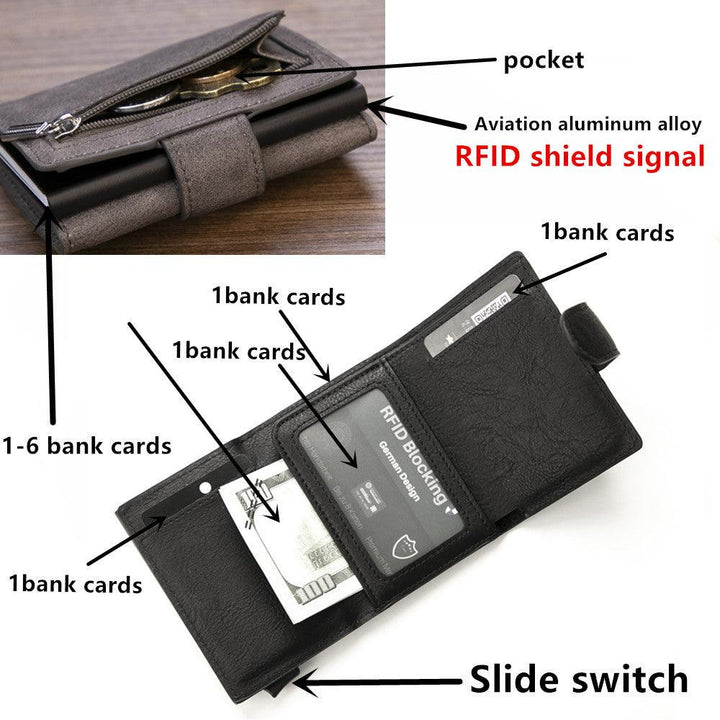 Retro Pu Coin Purse Aluminum Alloy Wallet Men's Rfid Anti-theft Metal Card Holder - Trendha
