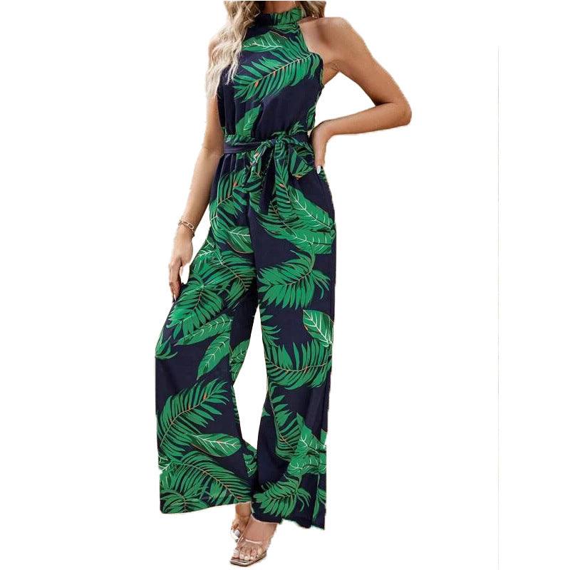 Round Neck Sleeveless Tied High Waist Wide Leg Jumpsuit - Trendha