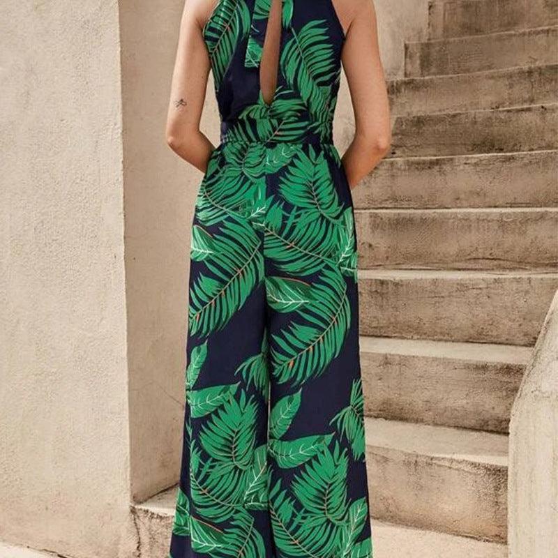 Round Neck Sleeveless Tied High Waist Wide Leg Jumpsuit - Trendha
