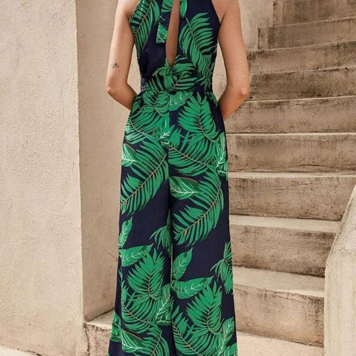 Round Neck Sleeveless Tied High Waist Wide Leg Jumpsuit - Trendha