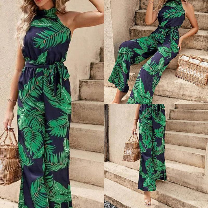 Round Neck Sleeveless Tied High Waist Wide Leg Jumpsuit - Trendha