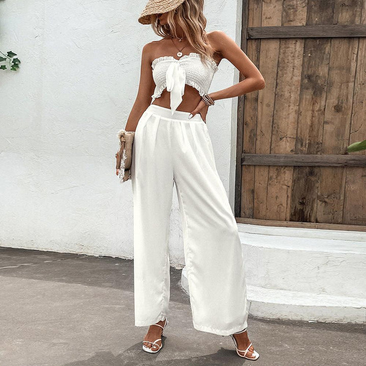 Ruffled Vest Sleeveless Midriff Outfit Long Skirt Suit - Trendha