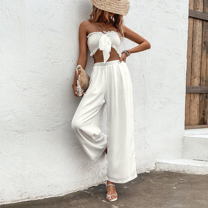 Ruffled Vest Sleeveless Midriff Outfit Long Skirt Suit - Trendha