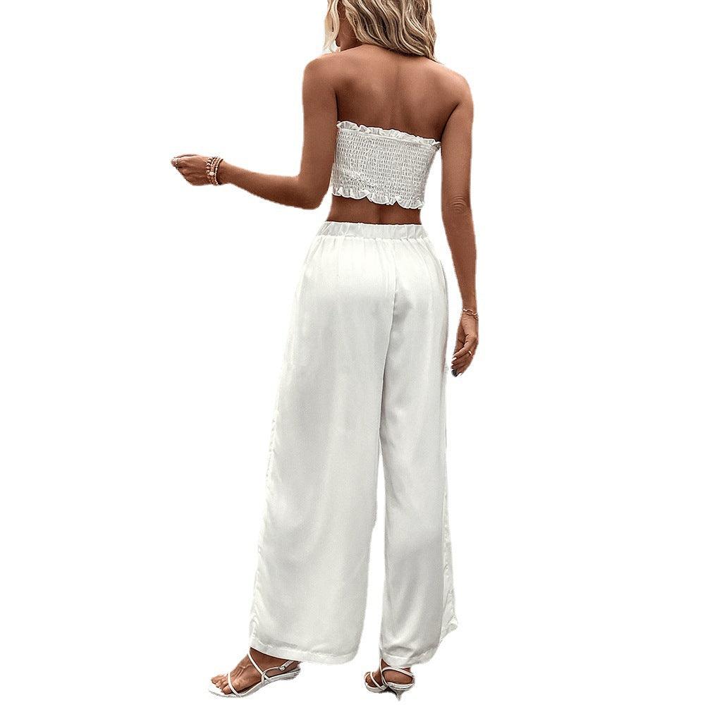 Ruffled Vest Sleeveless Midriff Outfit Long Skirt Suit - Trendha