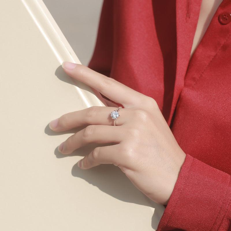 S925 Moosanshi Snowflake Star Awn Ring Creative Trend Women's Style