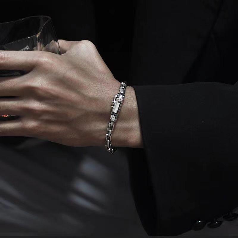 S925 Pure Silver Bolt Bracelet Interlocking Retro