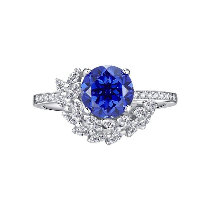 S925 Silver Blue Treasure 8mm Round Diamond Ring - Trendha