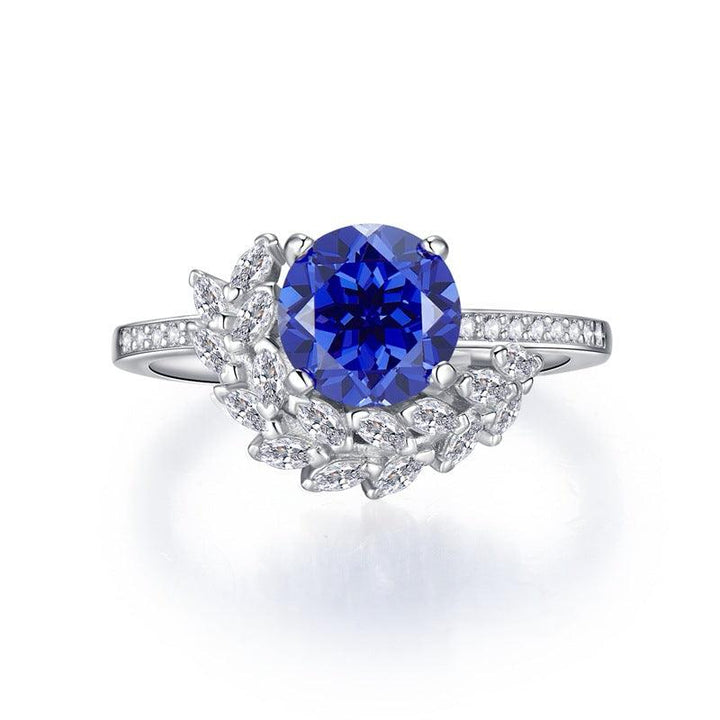 S925 Silver Blue Treasure 8mm Round Diamond Ring - Trendha